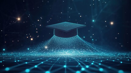 Wall Mural - graduation cap digital network, glowing connections, technology, education