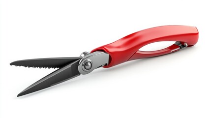 Pruning shears with red handle and sharp blade isolated on a white background. Generative AI