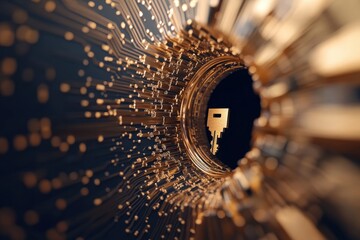Wall Mural - futuristic keyhole with brass elements and patterns