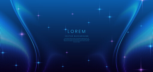 Wall Mural - abstract glowing blue wave lines and lighting effect sparkle.