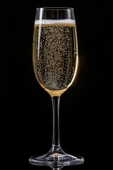 Poster - Two champagne flutes filled with bubbly drink on reflective surface with sparkling background