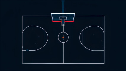 Capturing the Action: A Bird's Eye View of a Basketball Court on a Black Background