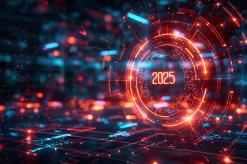Wall Mural - a futuristic digital interface with a vibrant holographic display of the year 2025 in a high-tech en