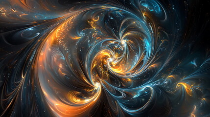 Aufkleber - Dynamic fractal swirl pattern in vibrant blue and orange hues against a dark background for artistic inspiration and visual impact