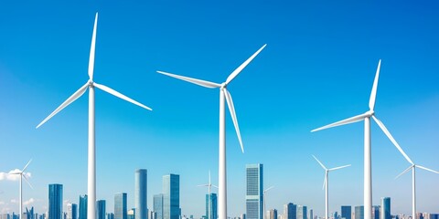 City Skyline with Green Energy Wind Turbines