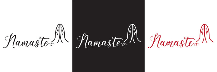 NAMASTE black vector brush calligraphy banner with swashes.  isolated on a white background. Vector illustration. EPS 10	
