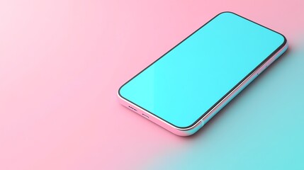 A smartphone with a blank screen on a pink and blue background.