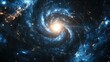 © savittree - Vibrant blue spiral galaxy with a luminous core, strewn with bright stars and cosmic debris against a black space background