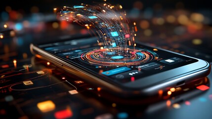 Smartphone with Data Stream and Circular HUD