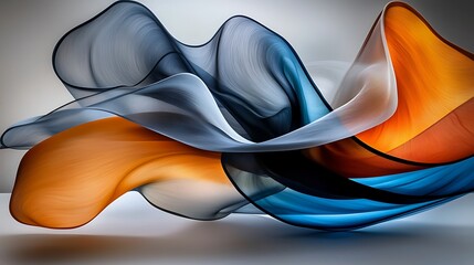 Abstract Orange Blue and Grey Flowing Lines