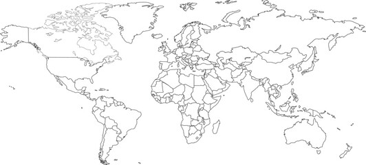   Simple outline world map on white background
