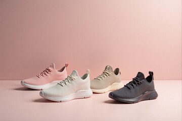 Stylish Sneakers on Pastel Surface with Soft Lighting