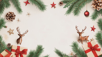 Wall Mural - a white background with a christmas tree and presents. the presents are wrapped in red and white rib