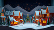 © Tark - Christmas scene, 2d paper city, Christmas decoration, Christmas light, night. Generative AI