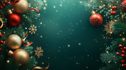 Wall Mural - christmas tree branch with multi-colored balls. empty space for text. christmas banner mockup with c