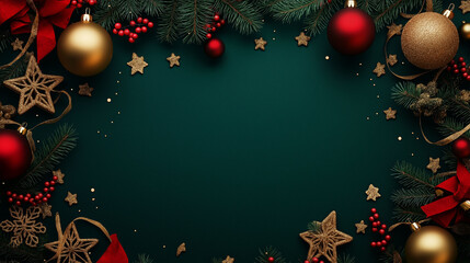 Wall Mural - christmas tree branch with multi-colored balls. empty space for text. christmas banner mockup with c