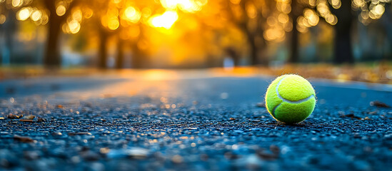 Tennis Ball on Road with Autumn Background.