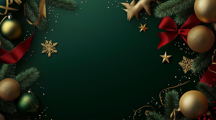 Wall Mural - christmas tree branch with multi-colored balls. empty space for text. christmas banner mockup with c