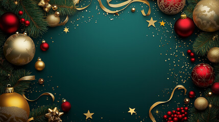 Wall Mural - christmas tree branch with multi-colored balls. empty space for text. christmas banner mockup with c