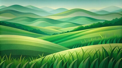 Green rolling hills landscape in a minimalist abstract style.