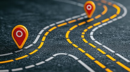 Wall Mural - customer journey concept with pin markers on a curved road representing path to purchase