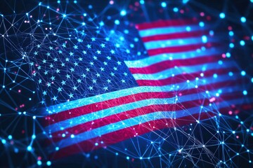 Wall Mural - abstract network communication with american flag motif