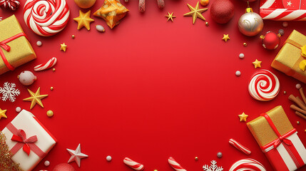 Wall Mural - christmas and happy holidays greeting card background with copyspace in the middle. christmas gifts 