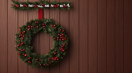 Wall Mural - Festive Christmas wreath adorned with red berries