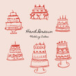 © anjaartstudio - Hand drawn birthday wedding cake vector collection element set
