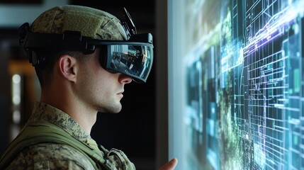 Wall Mural - augmented reality military planning, where commanders and intelligence officers utilize ar technolog
