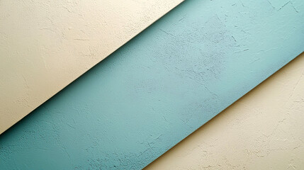 Wall Mural - Abstract geometric background with two diagonal lines of light blue and cream textured paint.