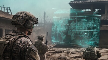 Wall Mural - military using ar technology, leveraging augmented reality systems to enhance situational awareness 