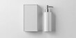 © Alona - White Bottle With Pump. Realistic Cream or Gel Dispenser Container and Blank Cardboard Box Mockup