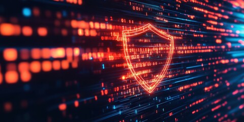 Security Update Banner - Shield Icon with Binary Code Background