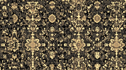 Canvas Print - A seamless pattern with intricate floral designs in gold and black.