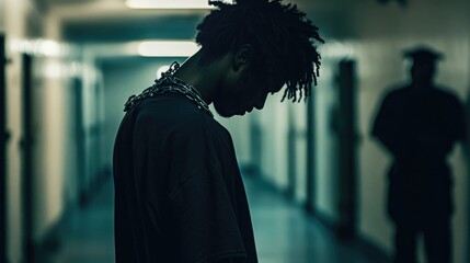 Solitary Youth with Chain Against Dark Urban Backdrop