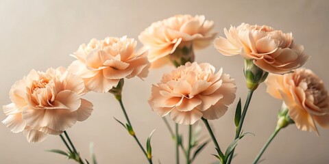 Canvas Print - Minimalist Photography of Apricot Color Carnation Flowers in Soft Focus, Natural Light, Elegant Arrangement, Floral Aesthetic, Simple Composition, Calm Background