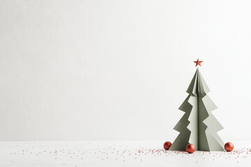 Wall Mural - Origami style Christmas tree on white background with space for text. 