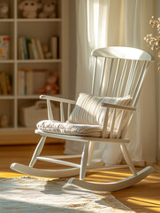 Canvas Print - Wooden rocking chair in sunlit cozy room.