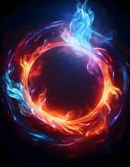 circular flame with a gradient from blue to red an eye-catching ring of fire on a dark background.