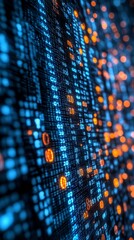 Wall Mural - digital matrix of blue and orange numbers, representing data flow and technological advancement in m