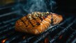 © peppastocker - salmon steak on a grill with smoke rising