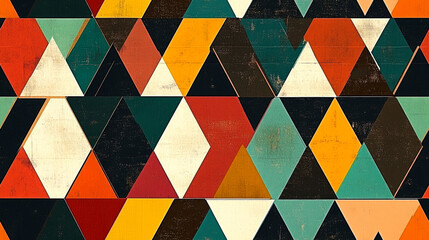 Canvas Print - A seamless pattern of colorful geometric shapes in a retro style.