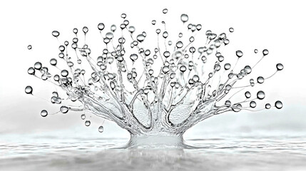 Wall Mural - A single drop of water creates a complex, tree-like structure as it impacts the surface of a still body of water.