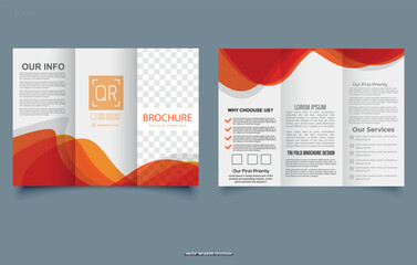 Orange trifold brochure with waves. Vector illustration