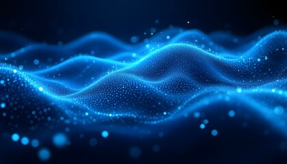 An abstract futuristic background with connecting dots and lines on a dark blue canvas, depicting digital technology and data visualization. Data technology background.