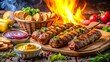 © Wanlop - Surreal Grilled Mici - Traditional Romanian Fast Food Artistry with Mustard and Bread, Capturing the Essence of Balkan Cuisine in a Dreamlike Culinary Scene