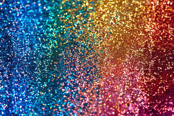 rainbow glitter background with bokeh lights and stars for celebration or party, banner design with copy space. New Year's Eve, Christmas and other festive events concept