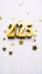 Sticker - golden numbers 2025 decorated with scattered stars