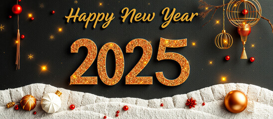 Canvas Print - sparkling gold 2025 new year greeting